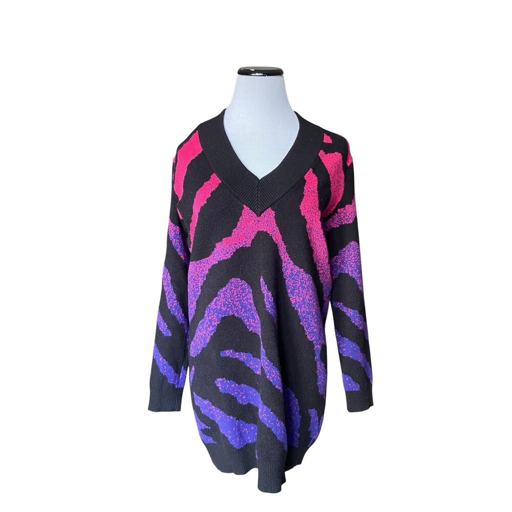 Guess Womens Ombre Zebra Print V-Neck Sweater Dress‎ Size XS 80s Retro Glam Y2K